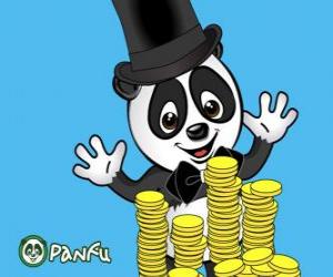 Puzzle Panda πολύ χαρούμενος πολλοί παρακολουθούν τα κέρματα Panfu